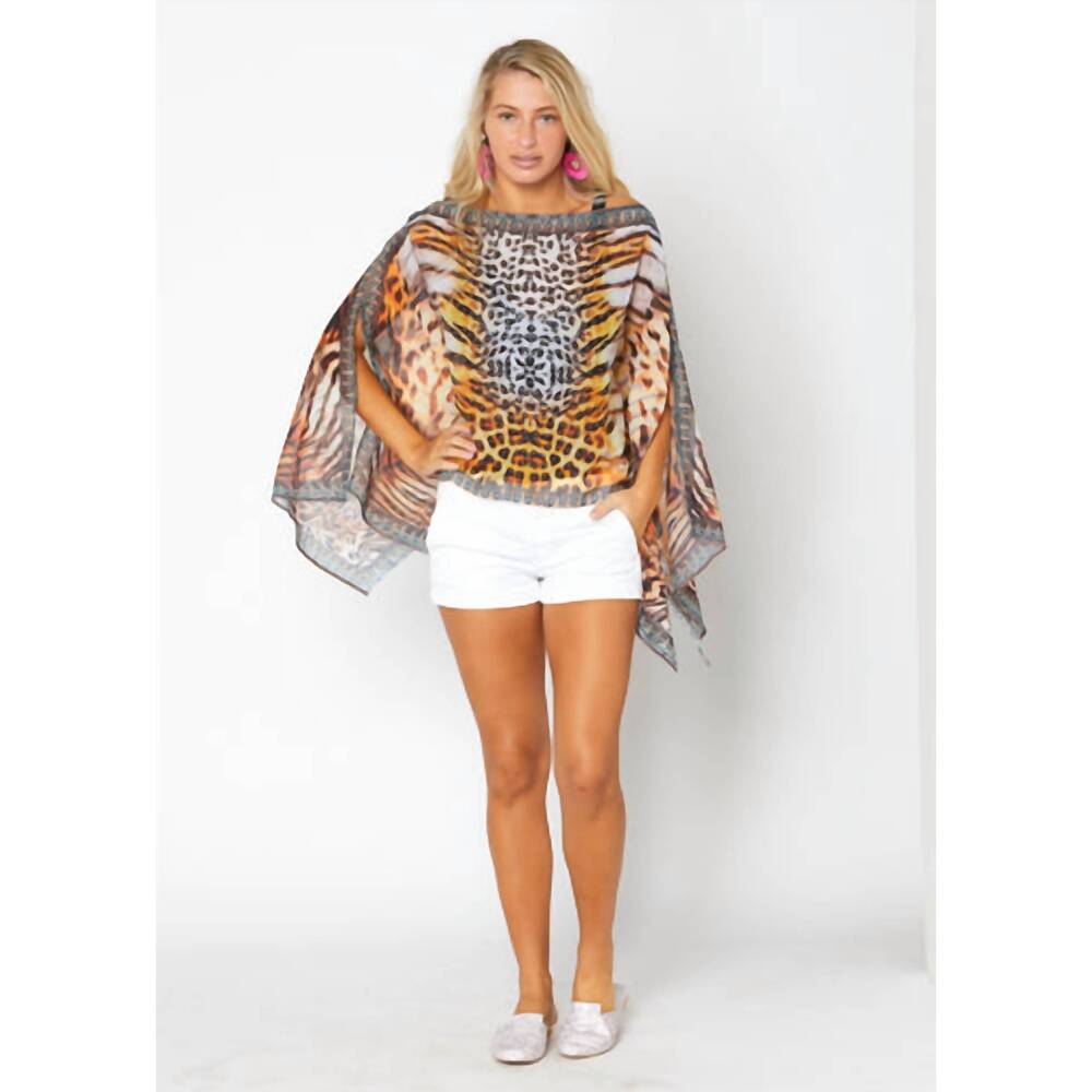 NEW RANEE’S gold tiger scarf top in brown